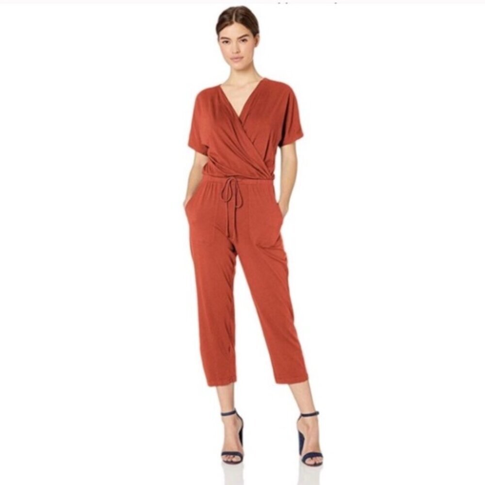 Michael Stars Jersey Knit Jumpsuit Cropped Length Short Sleeve Rust Size Small